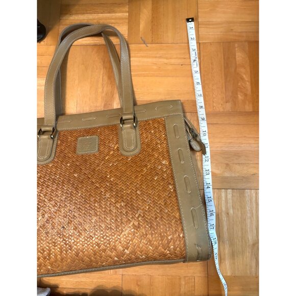 Anne Klein Woven Straw & Leather Tote Bag Dual Handles Tan Beige Elegant Design - Picture 12 of 12